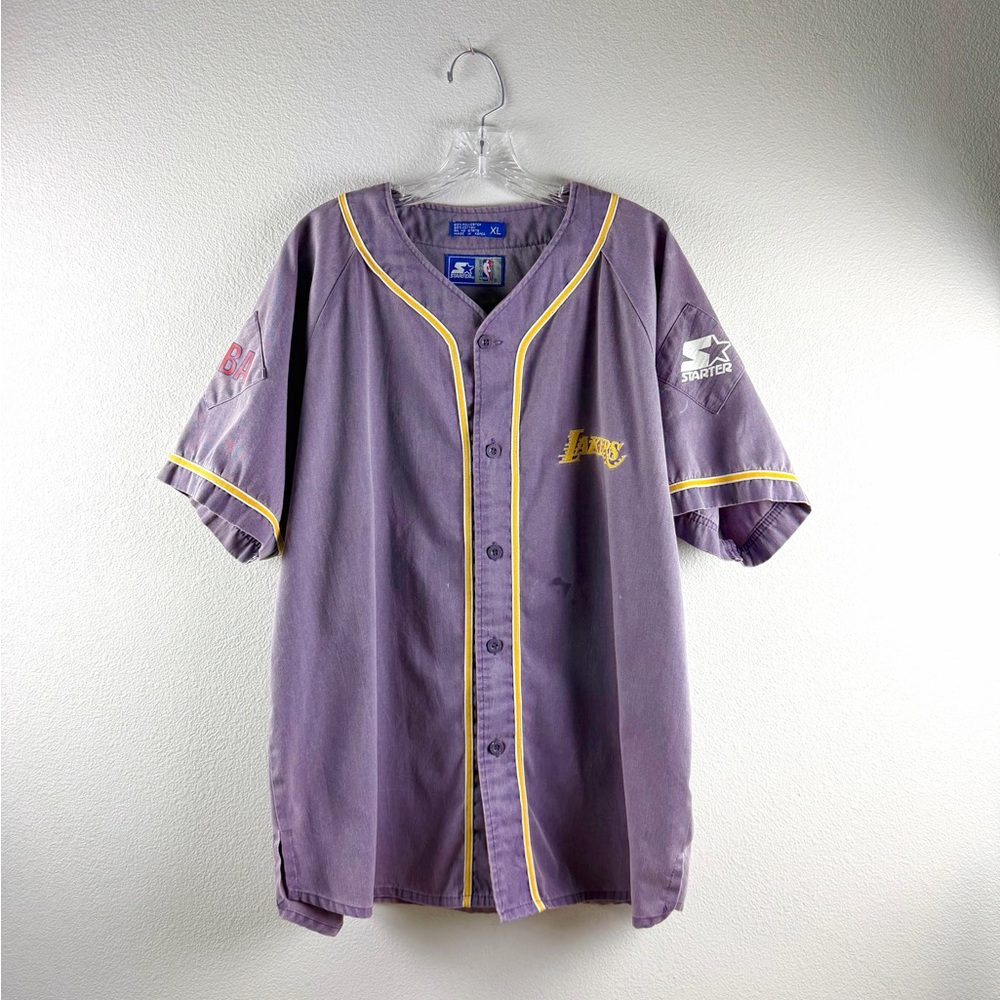 Vintage Lakers STARTER Purple Baseball Jersey with Yellow Trim